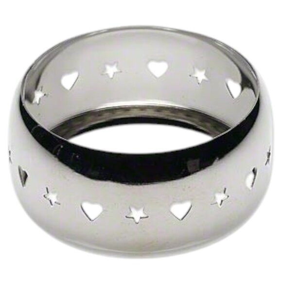 NWOT Heart Star Silver 36mm Wide Bangle Steel Metal Bracelet 2-2/4" Inside BR372 - Picture 1 of 1